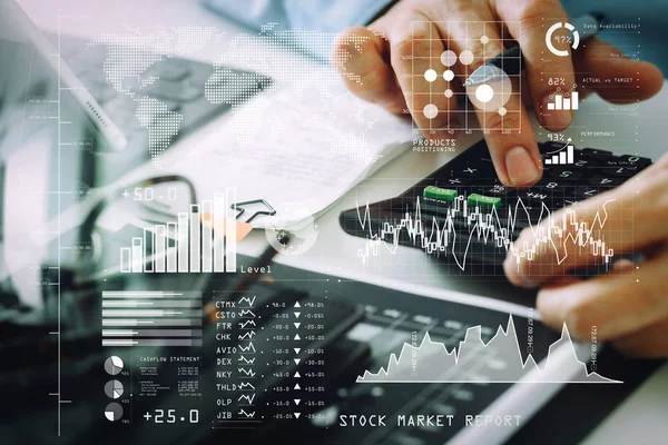 Inversor Analiza Informe Del Mercado Valores Tablero Financiero Con Inteligencia — Foto de Stock