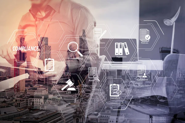 Cumplimiento Diagrama Virtual Para Las Regulaciones Ley Los Estándares Los — Foto de Stock