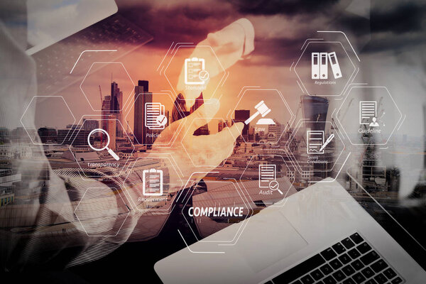 Compliance Virtual Diagram for regulations, law, standards, requirements and audit.Business partnership meeting concept.photo businessmen handshake. Успешные бизнесмены пожимают руки после идеальной сделки
.