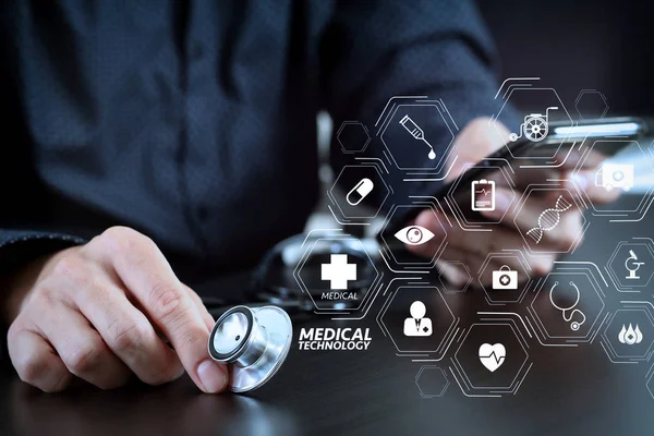 Modern Medical Technology Diagram Concept Close Smart Medical Doctor Working — Stock Photo, Image