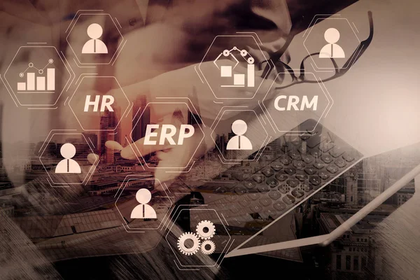 Architettura Del Sistema Erp Enterprise Resource Planning Con Connessioni Tra — Foto Stock