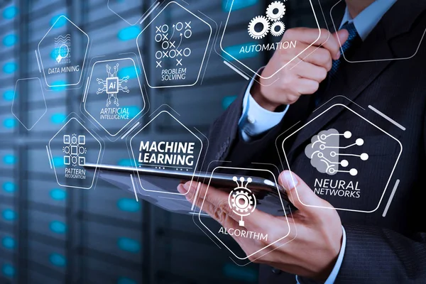 Maschinelles Lernen Technologie Diagramm Mit Künstlicher Intelligenz Neuronales Netzwerk Automatisierung — Stockfoto