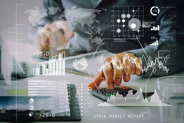 Inversor Analiza Informe Del Mercado Valores Tablero Financiero Con Inteligencia — Foto de Stock