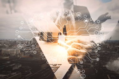 Yapay zeka (AI), öğrenme sanal dachboard veri madenciliği teknolojisi ile makine. Çift Pozlama, mevcut toplantı iş takım. profesyonel yatırımcı yeni başlangıç projesi çalışma.