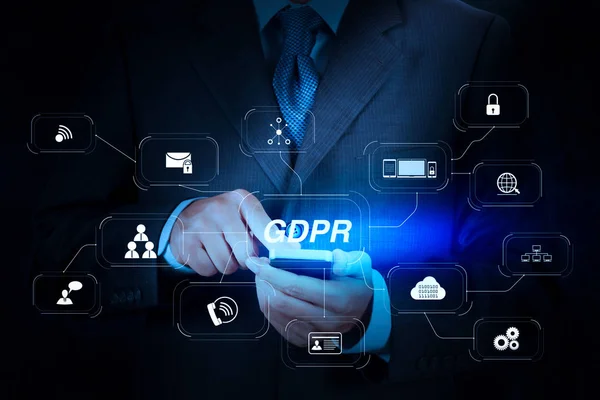 Gdpr Data Protection Regulation Cyber Security Privacy Virtual Diagram Businessman — Stock Photo, Image