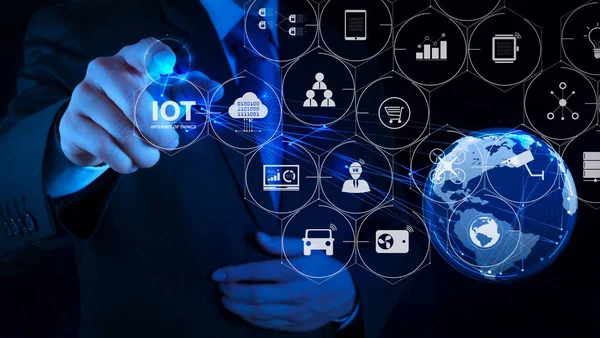 Tecnología Internet Las Cosas Iot Con Realidad Aumentada Tablero Empresario — Foto de Stock