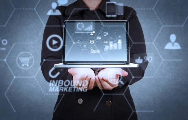 Inbound Marketing Bedrijf Met Virtueel Diagram Dashboard Online Toestemming Markt — Stockfoto