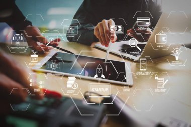 Finans Teknolojileri akış çizelgesi ve temel gelir araştırma cryptocurrency blockchain başlangıç tek boynuzlu at kripto para sanal diyagramı ile. İş takım toplantısı mevcut. Fotoğraf profesyonel yatırımcı yeni başlamak ile çalışma.