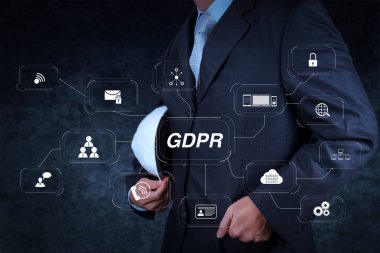 Gdpr. veri koruma yönetmeliği ile doku zemin üzerine siber güvenlik ve gizlilik sanal diagram.smart İşletme Mühendisi