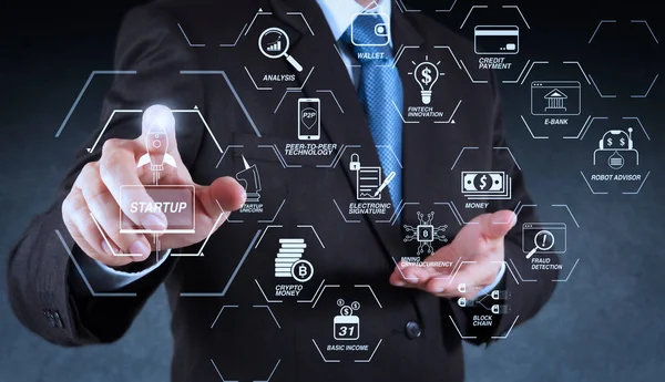 Diagrama Flujo Tecnología Financiera Criptomoneda Minería Ingresos Básicos Con Blockchain —  Fotos de Stock