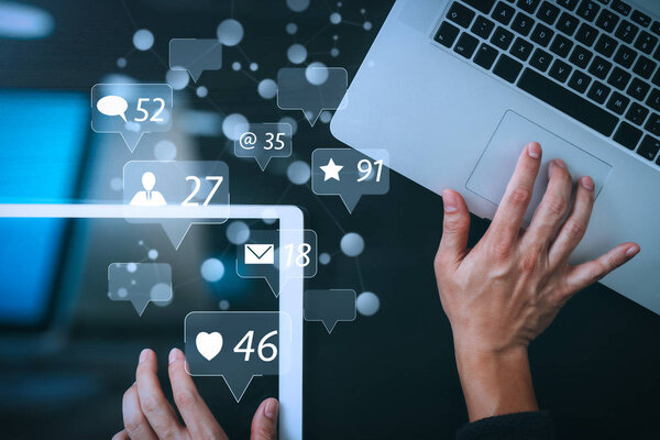 Redes Sociales Iconos Virtuales Marketing Pantalla Concept Cyber Seguridad Internet — Foto de Stock