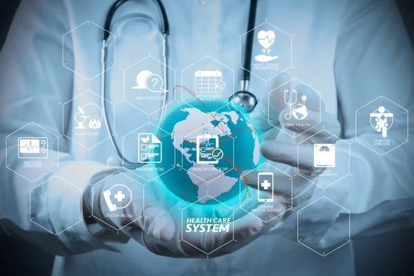 Hälso Och Sjukvårdssystemet Diagrammet Med Hälsokontrollen Och Symptom Dashboard Smart — Stockfoto