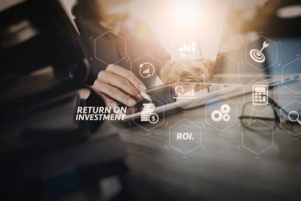 Roi Rendement Investering Indicator Virtuele Dashboard Voor Verbetering Van Business — Stockfoto