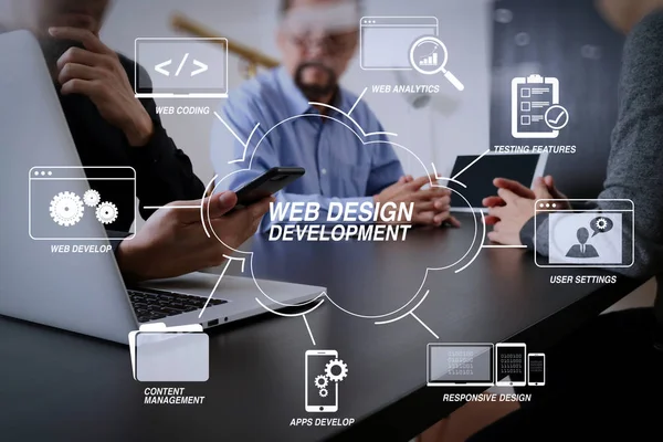 Developing Programming Coding Technologies Website Design Virtual Diagram Working Team — Stock Photo, Image