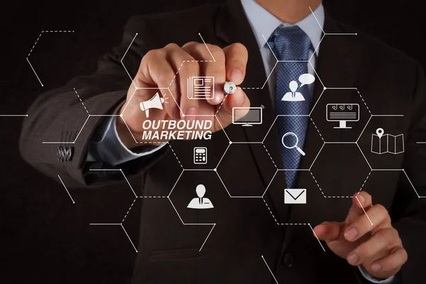 Wychodzących Biznes Wirtualnego Pulpitu Nawigacyjnego Marketingu Ręką Marketing Businessman Offline — Zdjęcie stockowe