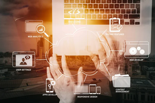 Desarrollo Tecnologías Programación Codificación Con Diseño Sitios Web Diagrama Virtual — Foto de Stock