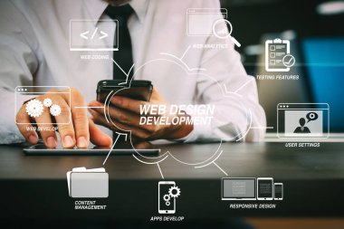 Programlama ve kodlama teknolojileri ile sanal diagram.lawer akıllı telefon ve dijital tablet bilgisayar modern ofis çalışma web tasarım geliştirme