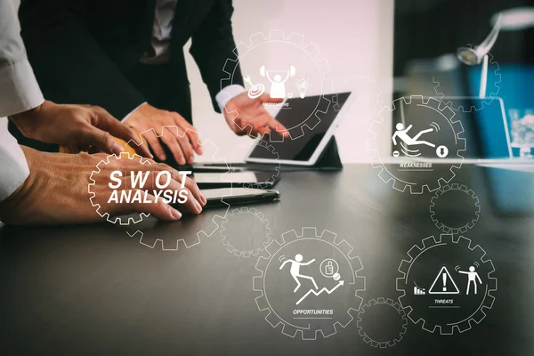 Swot Análise Diagrama Virtual Com Forças Fraquezas Ameaças Oportunidades Conceito — Fotografia de Stock