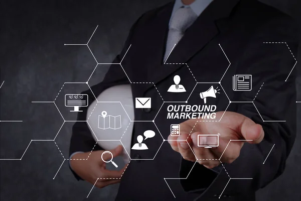 Outbound marketing business virtual dashboard with Offline or interruption marketing.smart engineer working on newtechnology