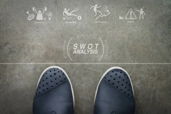 Swot Analysis Virtual Diagram Strengths Weaknesses Threats Opportunities Company Hand — Stock Photo, Image
