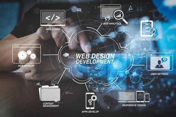 Developing Programming Coding Technologies Website Design Virtual Diagram Businessman Hand — Stock Photo, Image