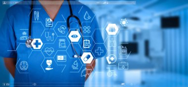 Sağlık ve tıp hizmetleri kavramı ile düz çizgi Ar interface.success akıllı tıp doktoru ameliyat odası