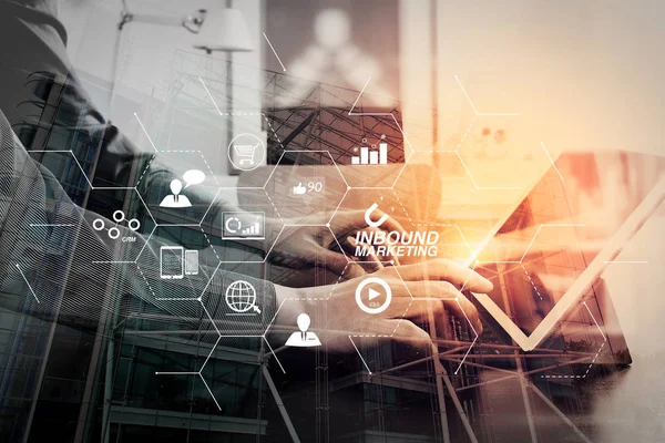 Inkommande Marknadsföring Affärer Med Virtuella Diagram Instrumentpanelen Och Behörighet Eller — Stockfoto