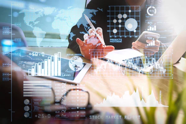 Investeerder Analyseren Beurs Verslag Financiële Dashboard Met Business Intelligence Met — Stockfoto