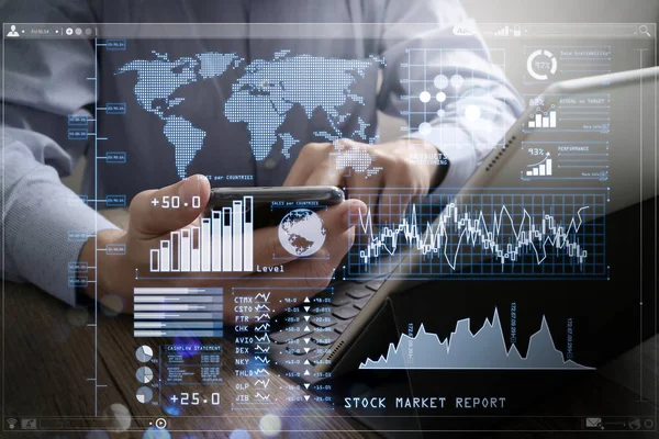 Investor Analyzing Stock Market Report Financial Dashboard Business Intelligence Key — Stock Photo, Image