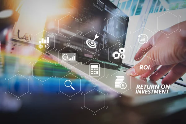 Roi Rendement Investering Indicator Virtuele Dashboard Voor Verbetering Van Business — Stockfoto