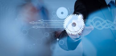 Sanal diyagramı çözümleri ile iş sürecinin yapılandırılması hakkında düşünme. kavram olarak yeni modern bilgisayarda çizim boş akış şeması el 