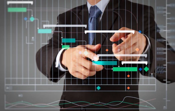 Project Manager Working Update Tasks Milestones Progress Planning Gantt Chart — Stock Photo, Image