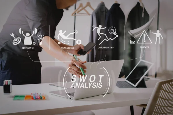 Swot Análise Diagrama Virtual Com Forças Fraquezas Ameaças Oportunidades Empresa — Fotografia de Stock