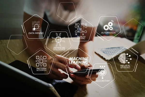 Maskinen Lärande Teknik Diagrammet Med Artificiell Intelligens Neurala Nätverk Automation — Stockfoto