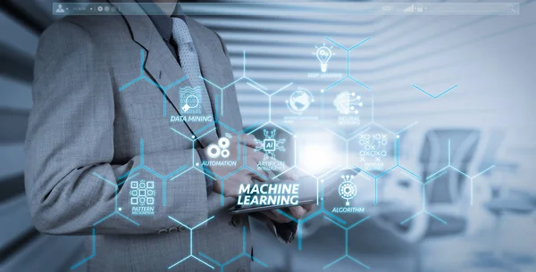 Maskin Lärande Teknik Diagrammet Med Artificiell Intelligens Neurala Nätverk Automation — Stockfoto