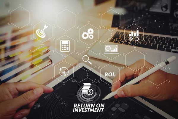 Roi Return Befektetési Hozamoknak Virtuális Dashboard Javítása Üzleti Weboldal Tervező — Stock Fotó