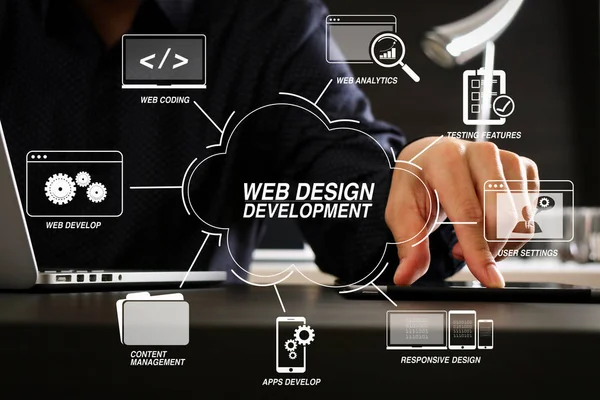 Developing Programming Coding Technologies Website Design Virtual Diagram Businessman Using — Stock Photo, Image