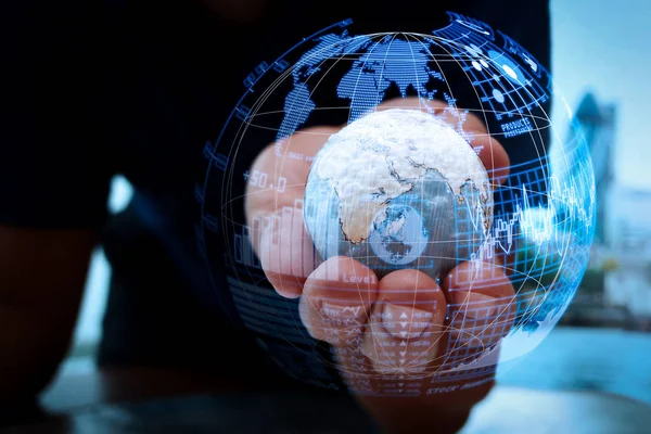 Intelligencia Business Analytics Kulcs Előadás Jelzők Kpi Műszerfal Globe Formában — Stock Fotó