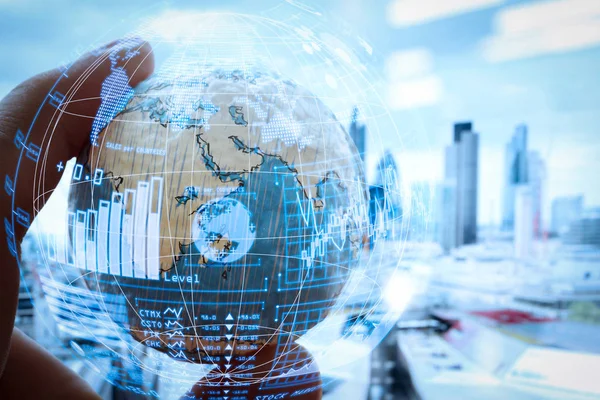 Intelligenz Und Business Analytics Mit Schlüsselindikatoren Kpi Armaturenbrett Globus Form — Stockfoto