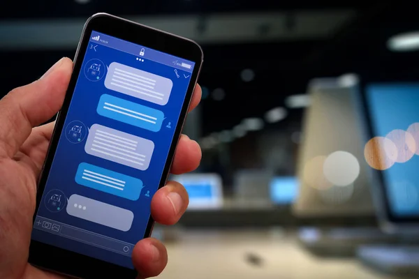 Conversa Chatbot Com Interface Aplicativo Tela Smartphone Tecnologia Inteligência Artificial — Fotografia de Stock