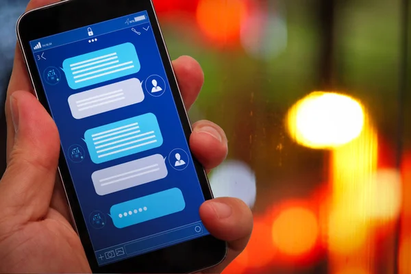 Chatbot Samtale Med Smartphone Skærm App Interface Kunstig Intelligens Teknologi - Stock-foto