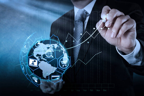 Concepto Comercio Electrónico Con Interfaz Digital Con Iconos Carrito Compra — Foto de Stock