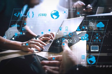 Ar yeni tasarım dashboard bilgisayar simgeler scrum çevik geliştirme ve kod çatal ve duyarlı cybersecurity ile sürüm oluşturma ile kodlama yazılım geliştirici çalışma. Başlangıç programlama takım. Web sitesi Tasarımcısı çalışma.