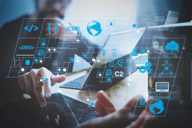 Ar yeni tasarım dashboard bilgisayar simgeler scrum çevik geliştirme ve kod çatal ve duyarlı cybersecurity.web designeer çalışma ile sürüm oluşturma ile kodlama yazılım geliştirici çalışma.