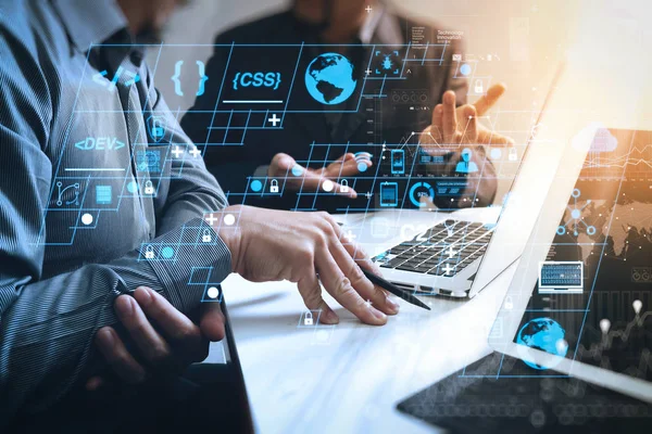 Ar yeni tasarım dashboard bilgisayar simgeler scrum çevik geliştirme ve kod çatal ve duyarlı cybersecurity ile sürüm oluşturma ile kodlama yazılım geliştirici çalışma. İş takım toplantısı. Fotoğraf profesyonel yatırımcı.