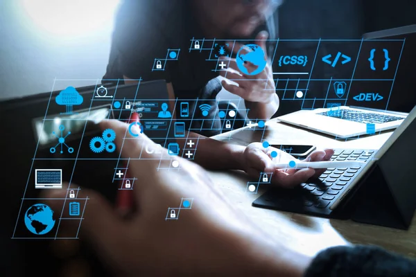 Ar yeni tasarım dashboard bilgisayar simgeler scrum çevik geliştirme ve kod çatal ve duyarlı cybersecurity ile sürüm oluşturma ile kodlama yazılım geliştirici çalışma. Başlangıç programlama takım. 