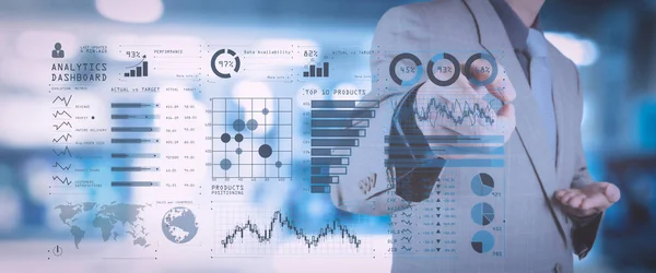 Intelligencia Business Analytics Kulcs Előadás Jelzők Kpi Műszerfal Concept Business — Stock Fotó