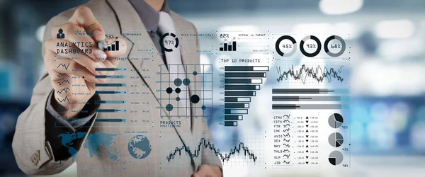 Intelligencia Business Analytics Kulcs Előadás Jelzők Kpi Műszerfal Concept Business — Stock Fotó