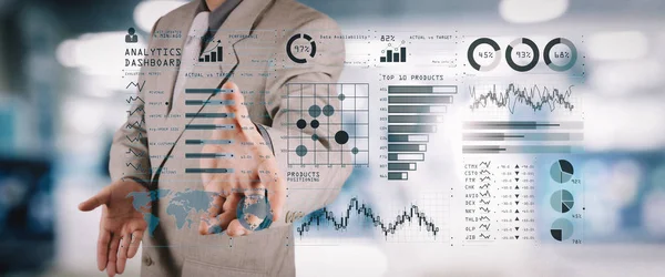 Intelligencia Business Analytics Kulcs Előadás Jelzők Kpi Műszerfal Concept Business — Stock Fotó