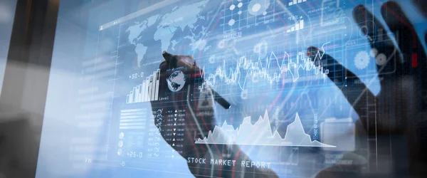 Investor Analyzing Stock Market Report Financial Dashboard Business Intelligence Key — Stock Photo, Image